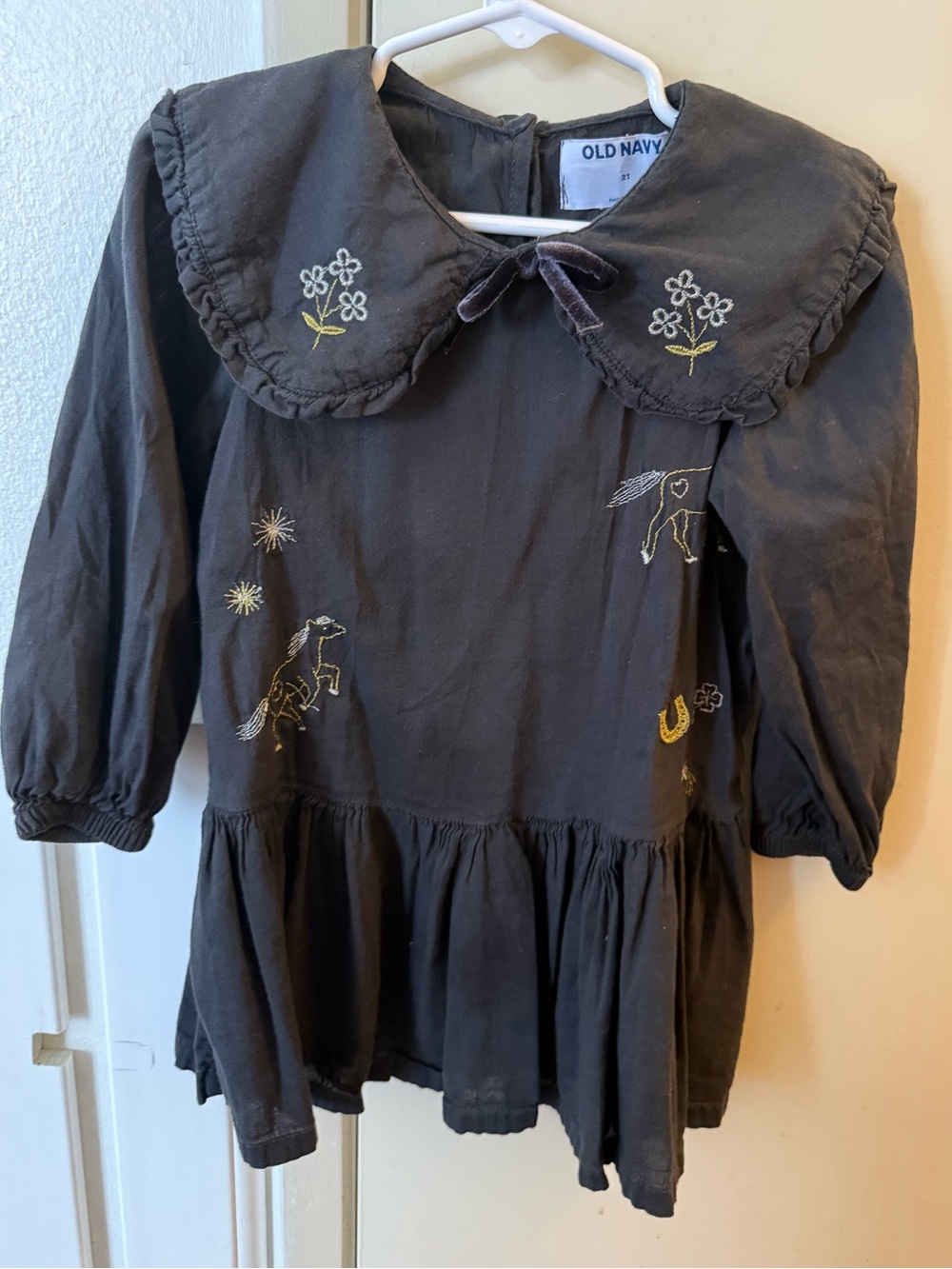 Old Navy Girls' Black Horse Embroidered Dress